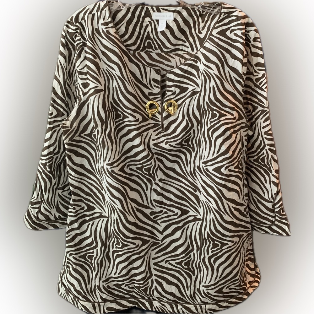 animal print tunic top, cotton, could also be swim cover up. XL, CHARTER CLUB